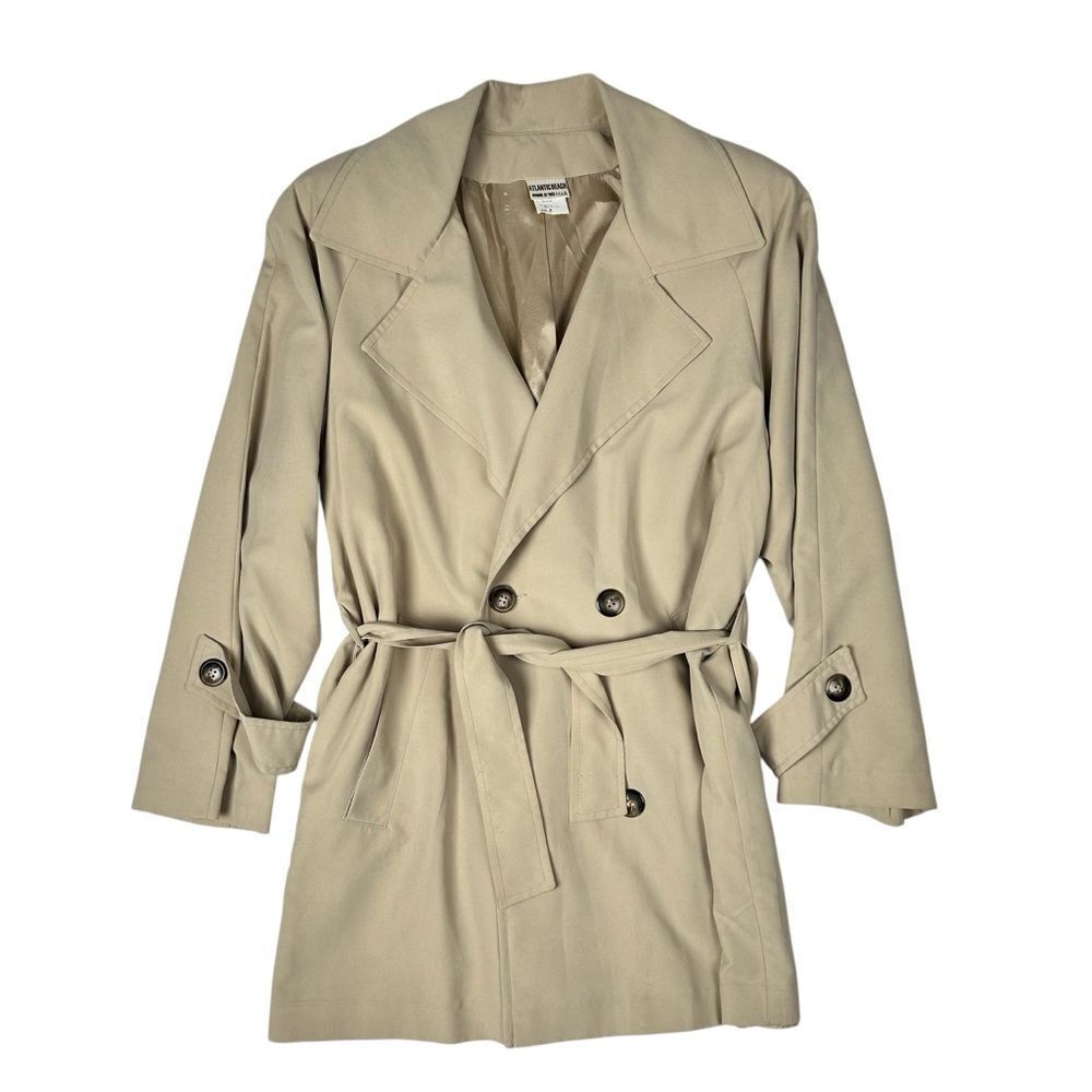 Vintage Atlantic Beach Double-Breasted Beige Trench Coat Jacket Belted Waist M